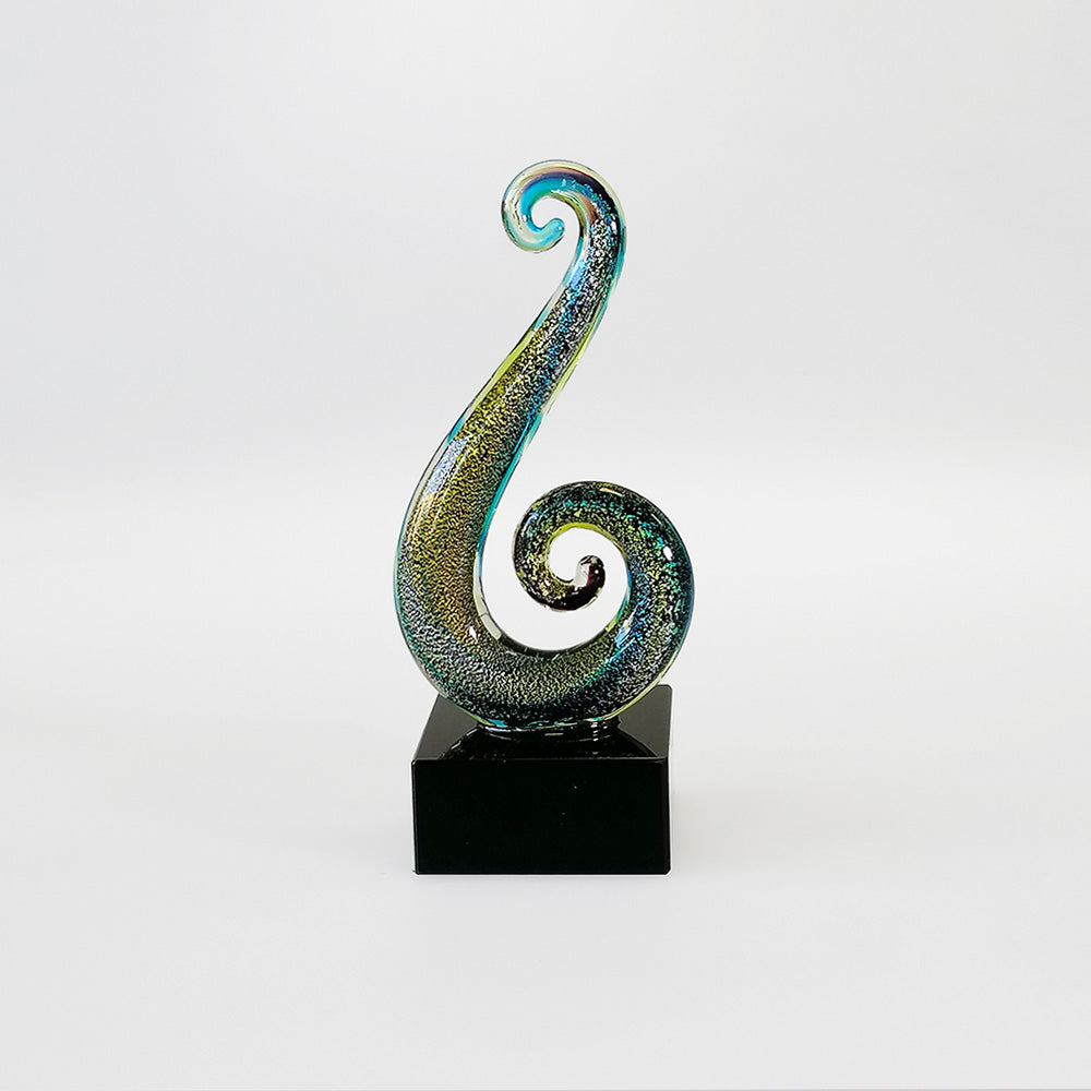 Black & Paua Style Glass Koru