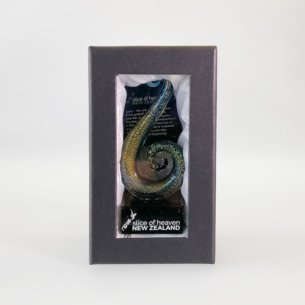 Black & Paua Style Glass Koru