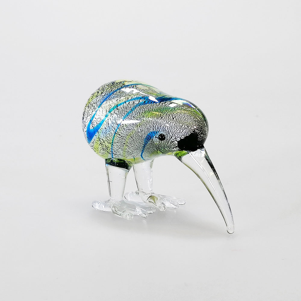 Green, Silver & Paua Glass Kiwi - 5cm