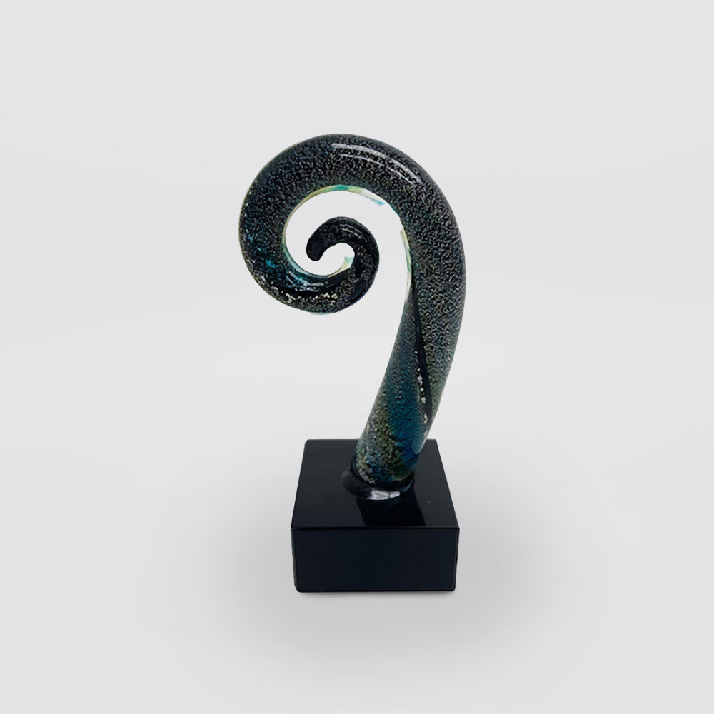 Black Glass Koru Frond - 10cm 'Paua' Style