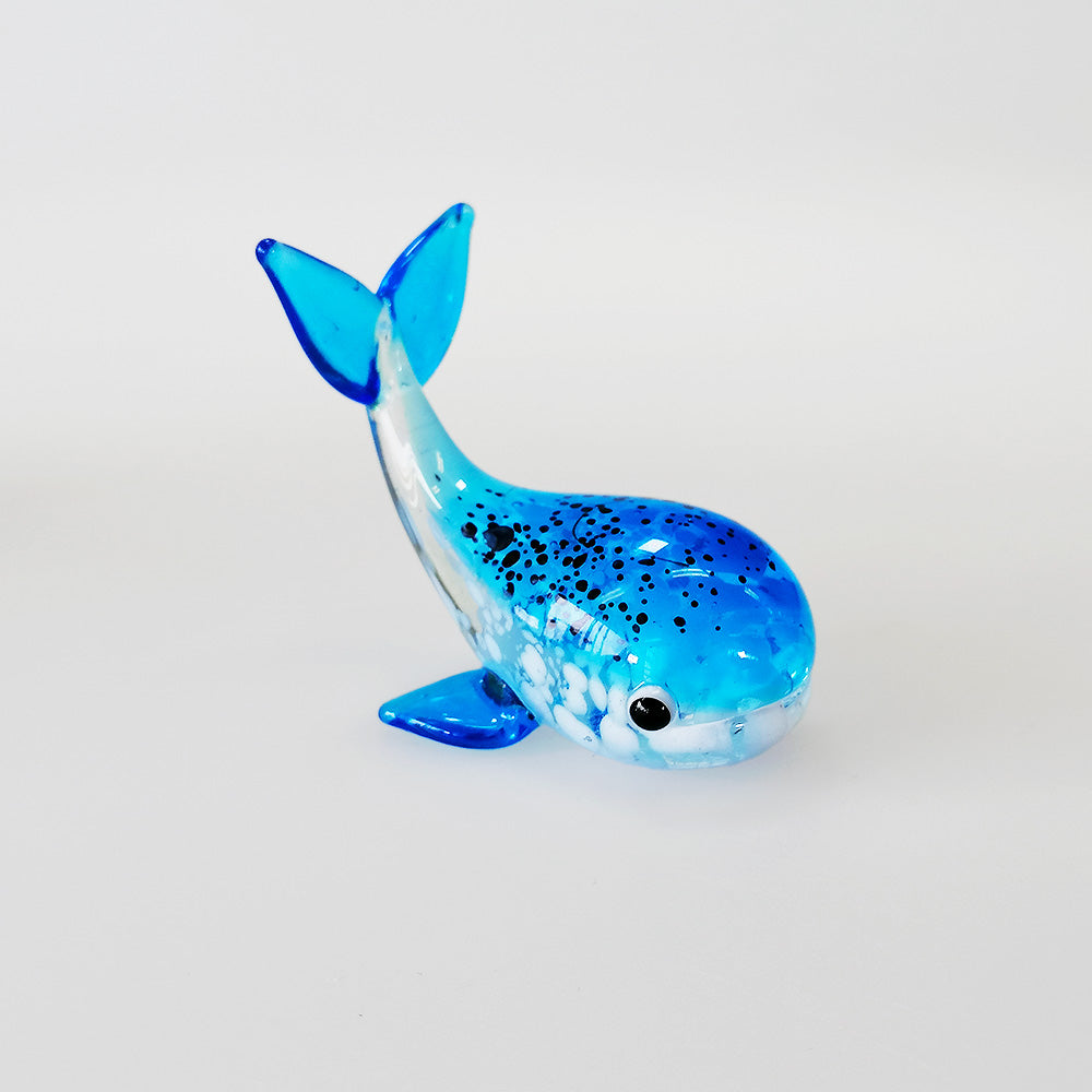 Blue & White Glass Whale - 6cm
