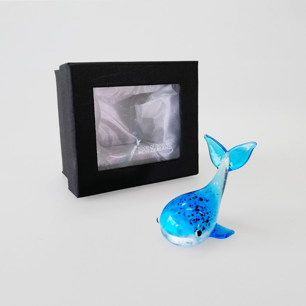 Blue & White Glass Whale - 6cm