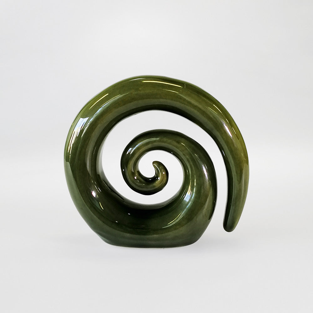 Green Ceramic Swirl Koru - 11cm