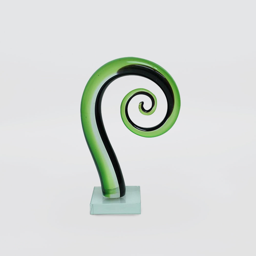 Large Green & Black Glass Koru
