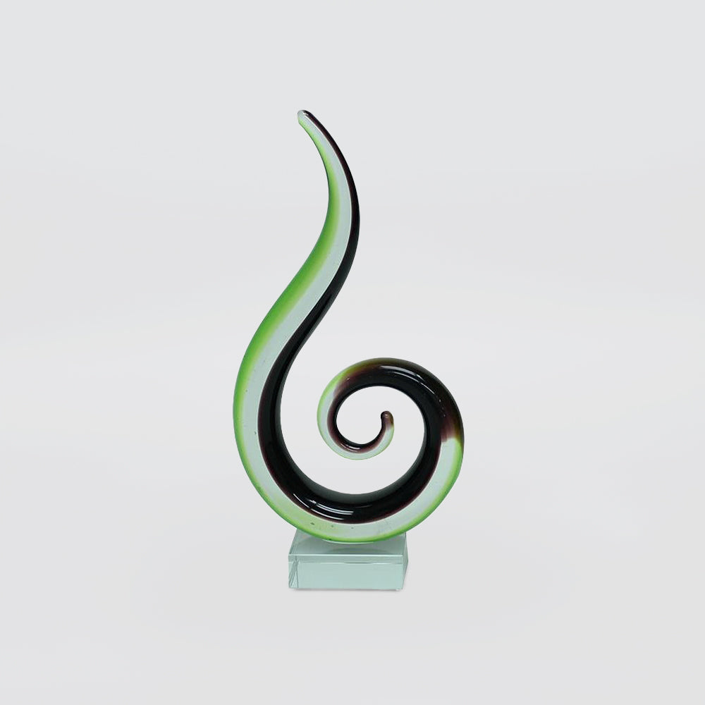 Green & Black Glass Koru Fish Hook