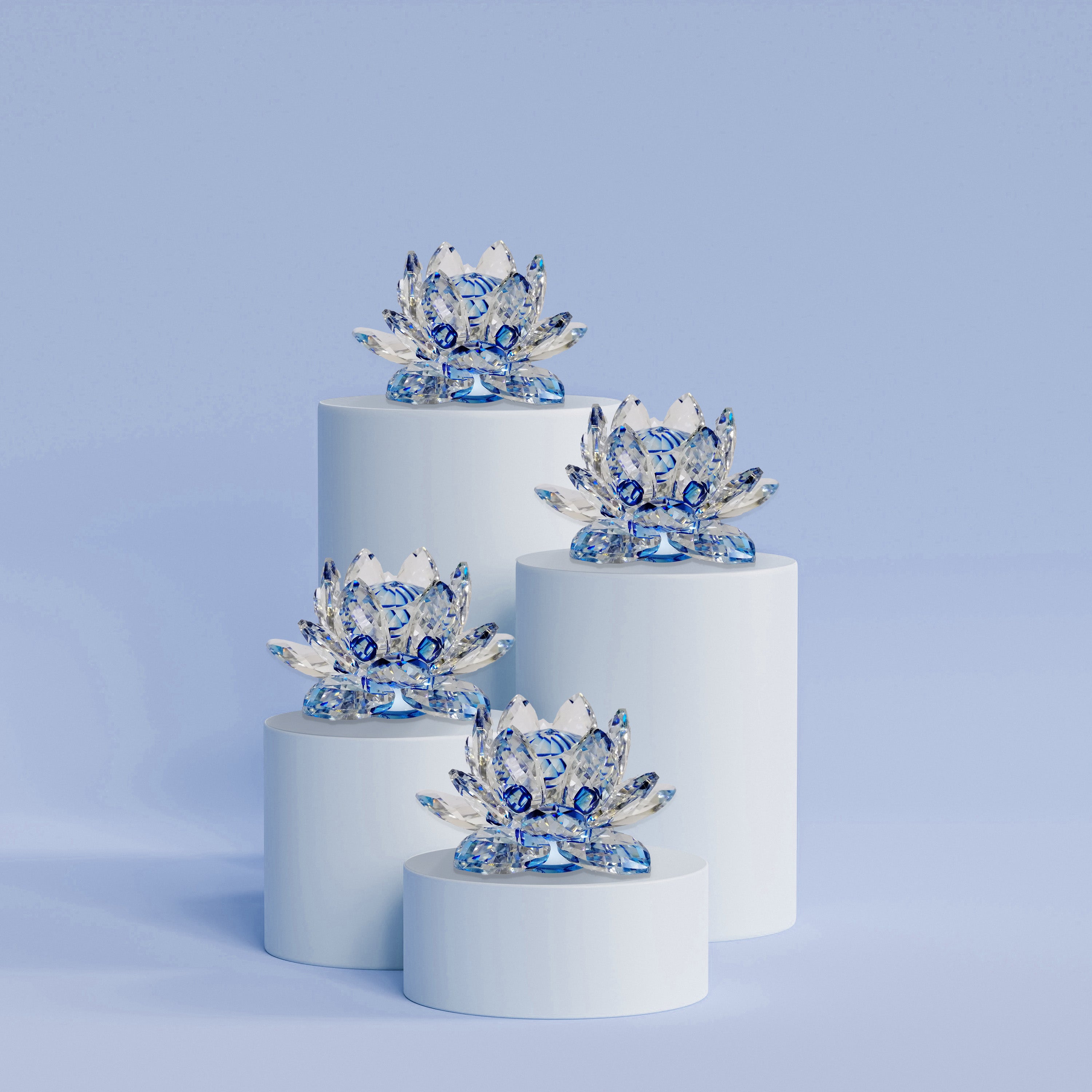 Clear Lotus with Blue Glass Orb