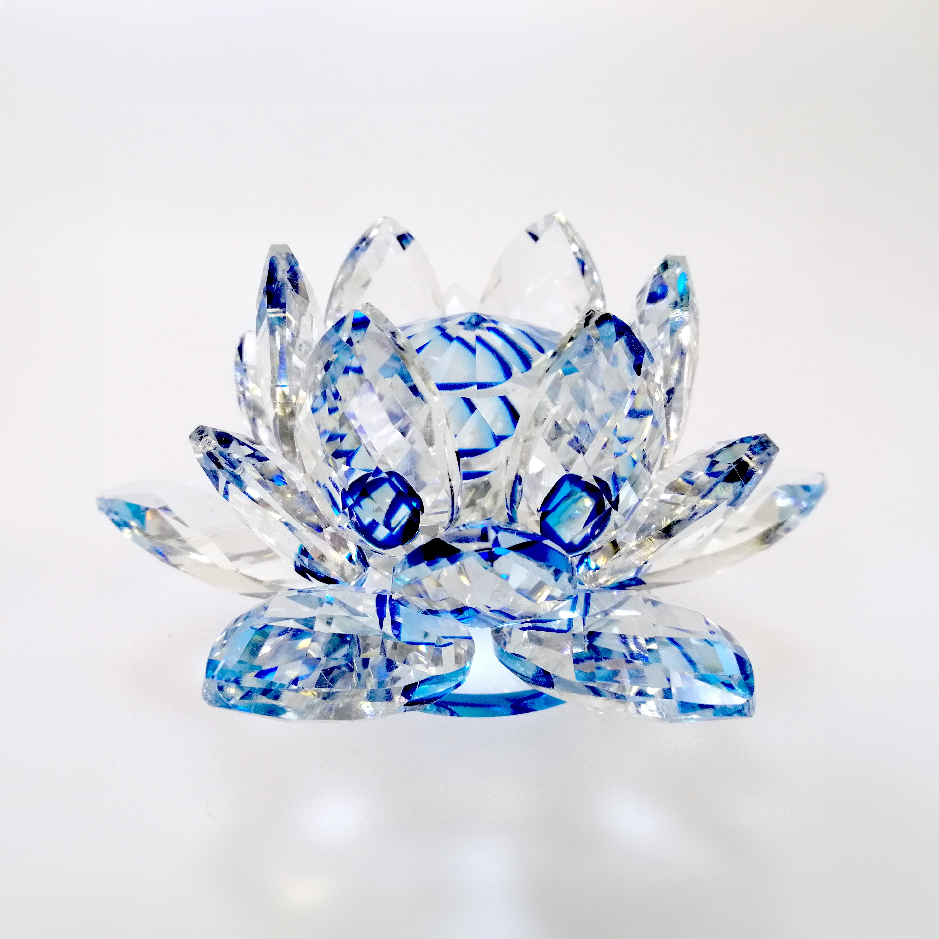 Clear Lotus with Blue Glass Orb