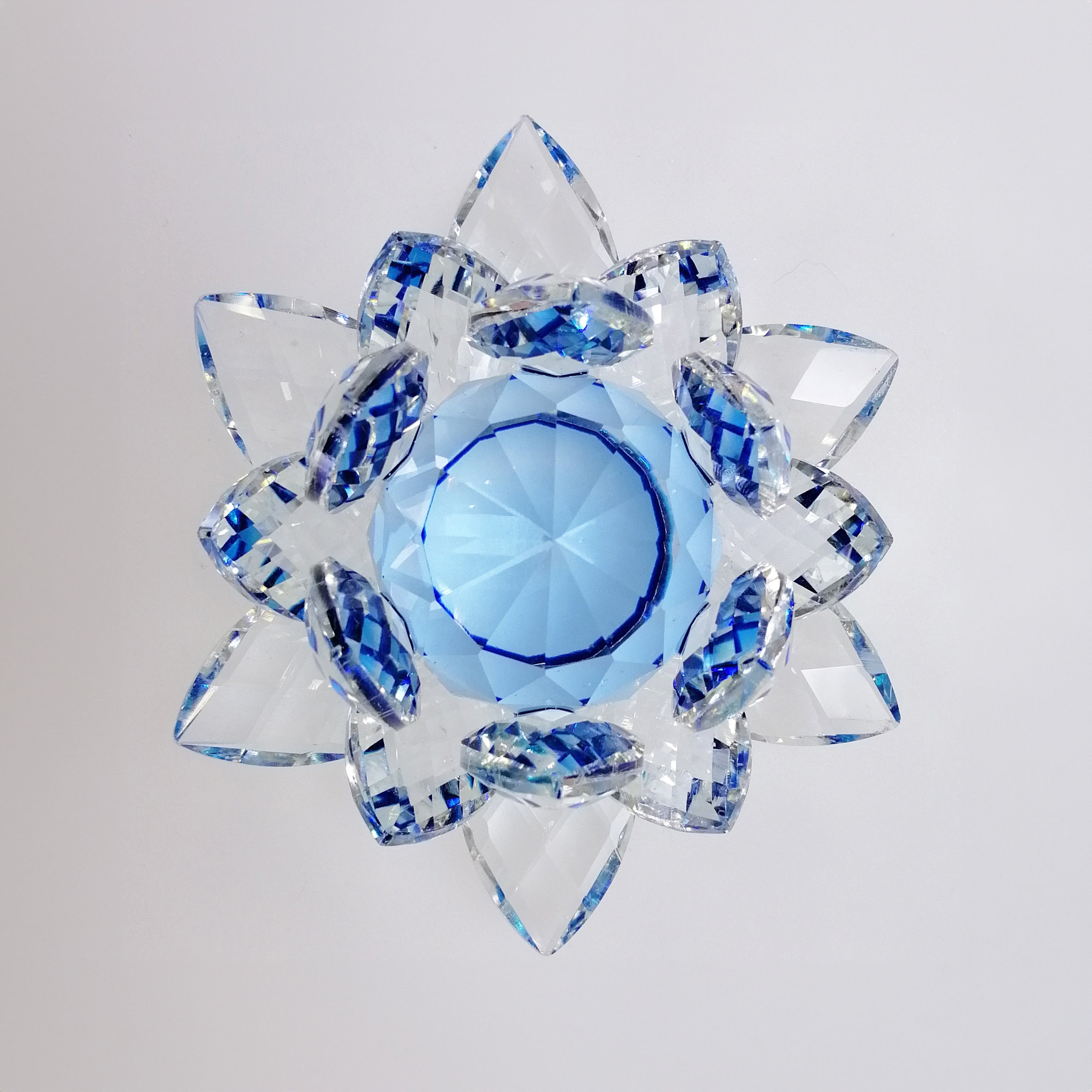 Clear Lotus with Blue Glass Orb