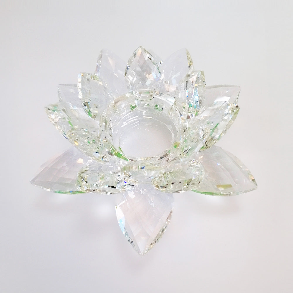 Clear Cut Glass Flower - Candle Holder