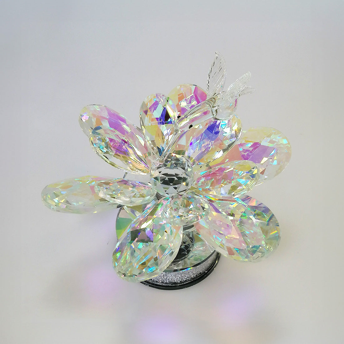 Glass Hummingbird On Flower - Large