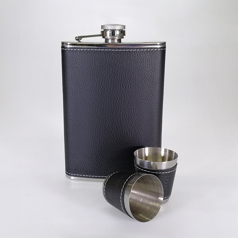 Stainless Steel Hip Flask - Faux Leather Cover - 265mL