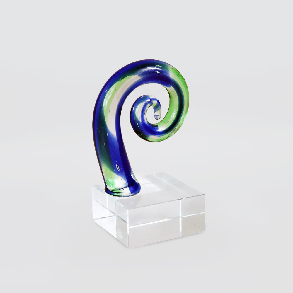Green & Blue Glass Koru Frond - 8cm