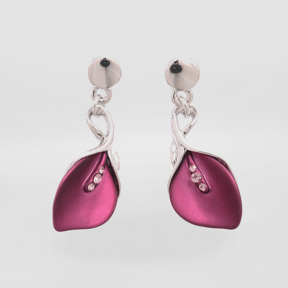 Purple Lily Rhodium Earrings