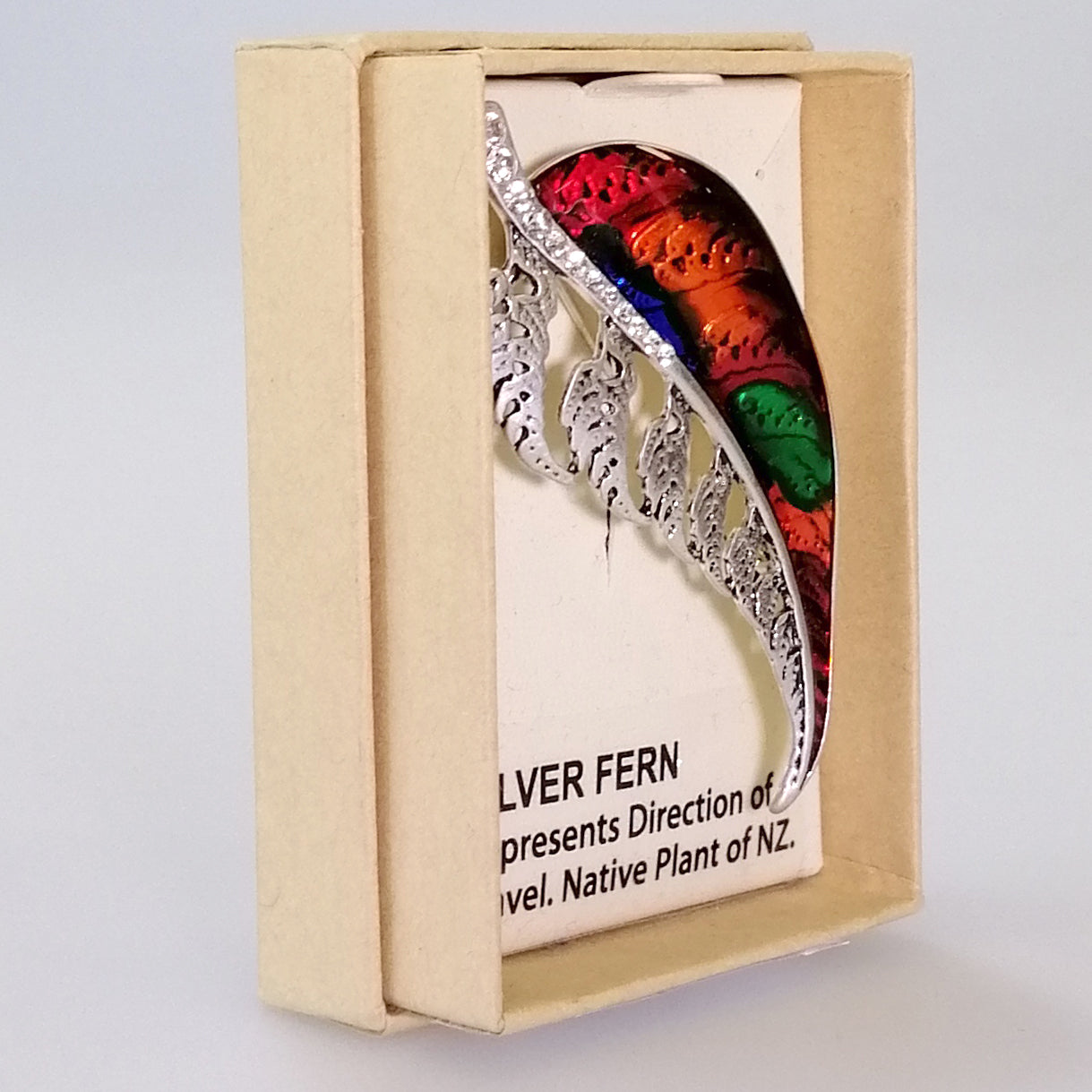 Kiwicraft - Colourful Silver Fern Brooch