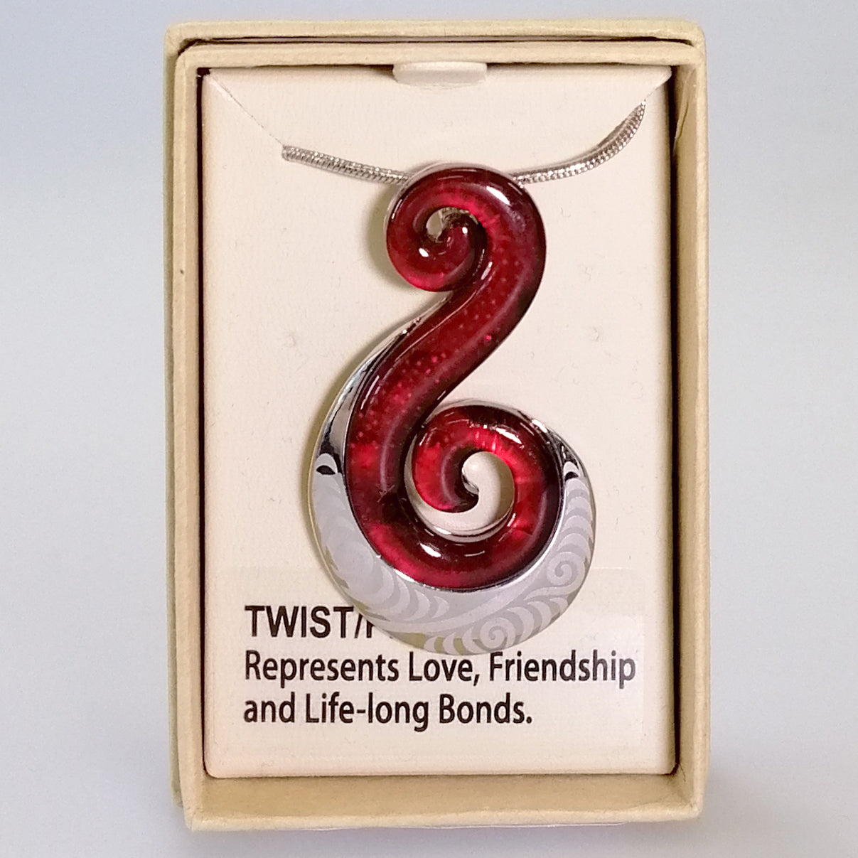 Kiwicraft - Red Koru & Rhodium Fern Necklace
