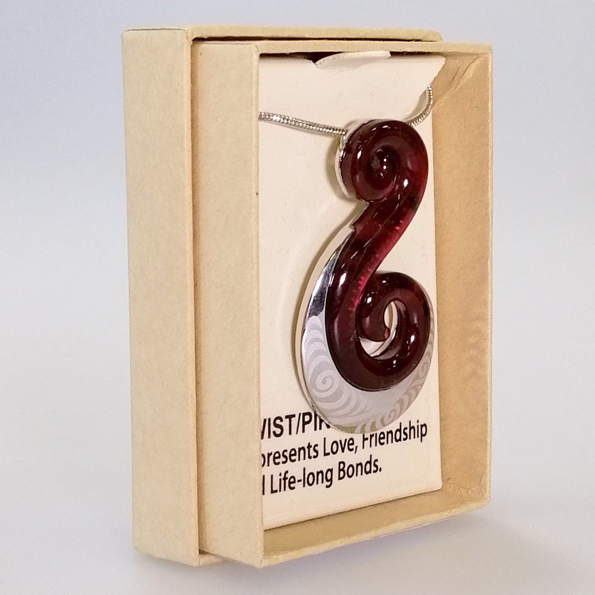 Kiwicraft - Red Koru & Rhodium Fern Necklace