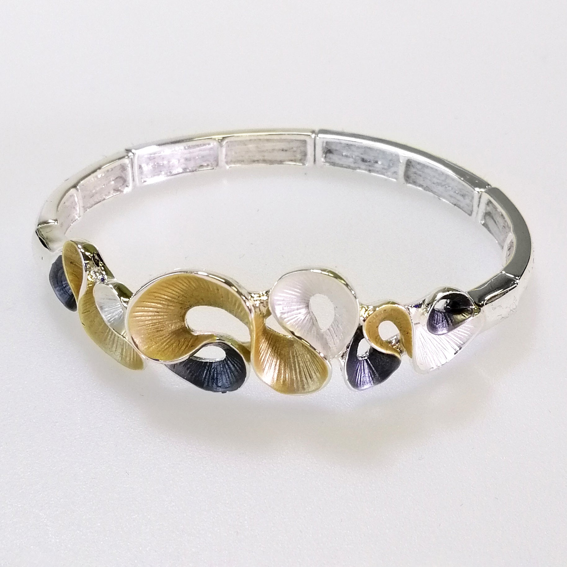 Kiwicraft - Ribbon Twist Bracelet - Grey, Gold & White