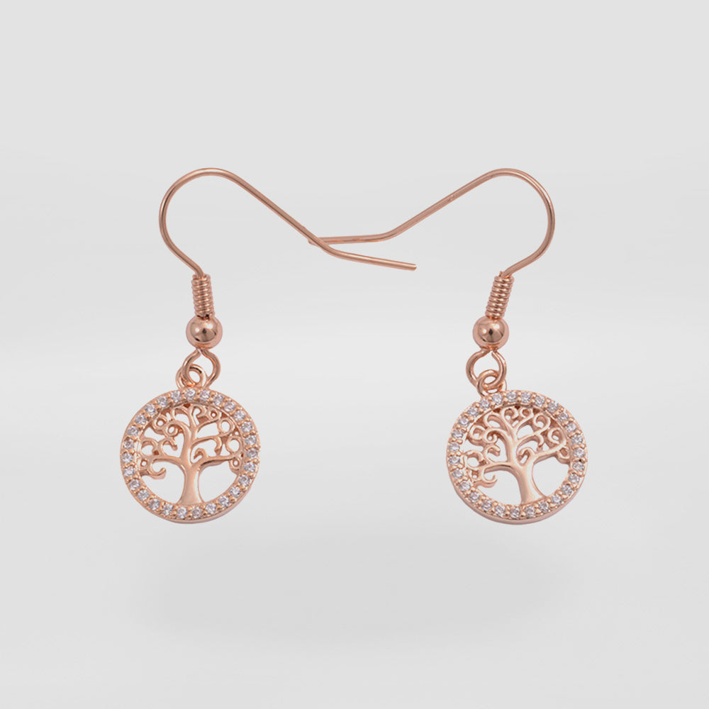 Rose Gold Tree Of Life Earrings