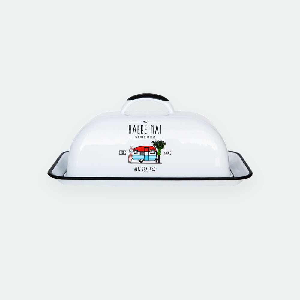 Moana RD - Haere Mai' Enamel Butter Dish - White