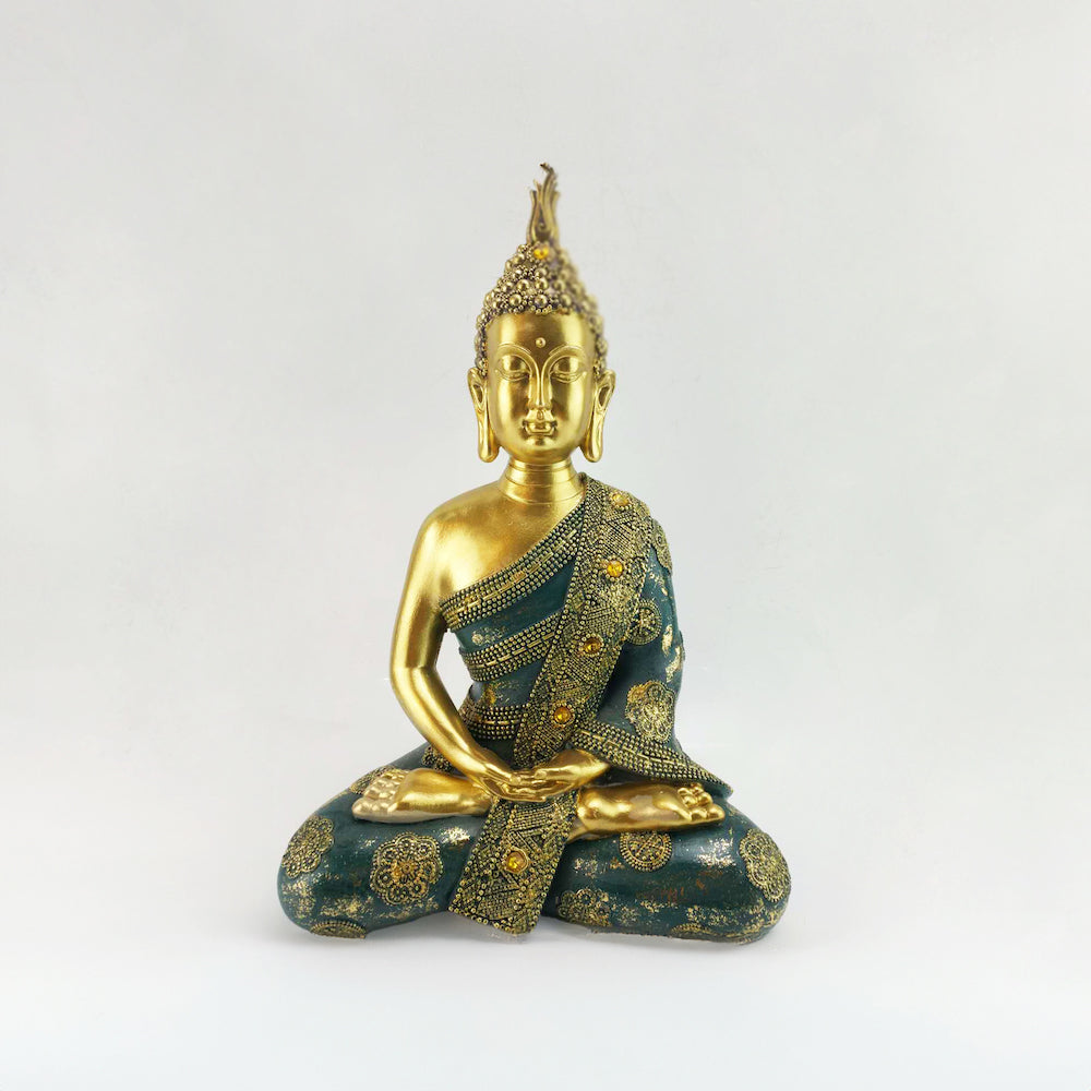 Buddha Sculpture - Green & Gold - 34cm