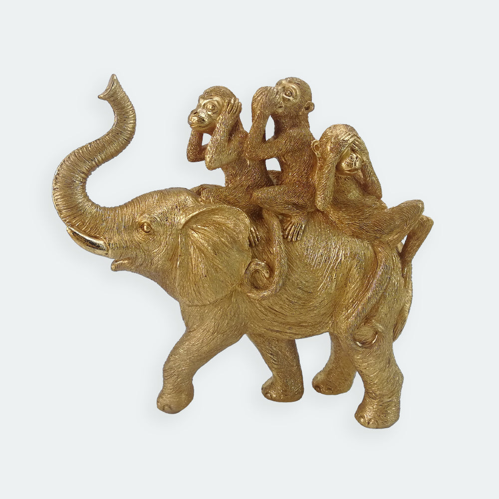 Painted Gold Elephant With monkeys