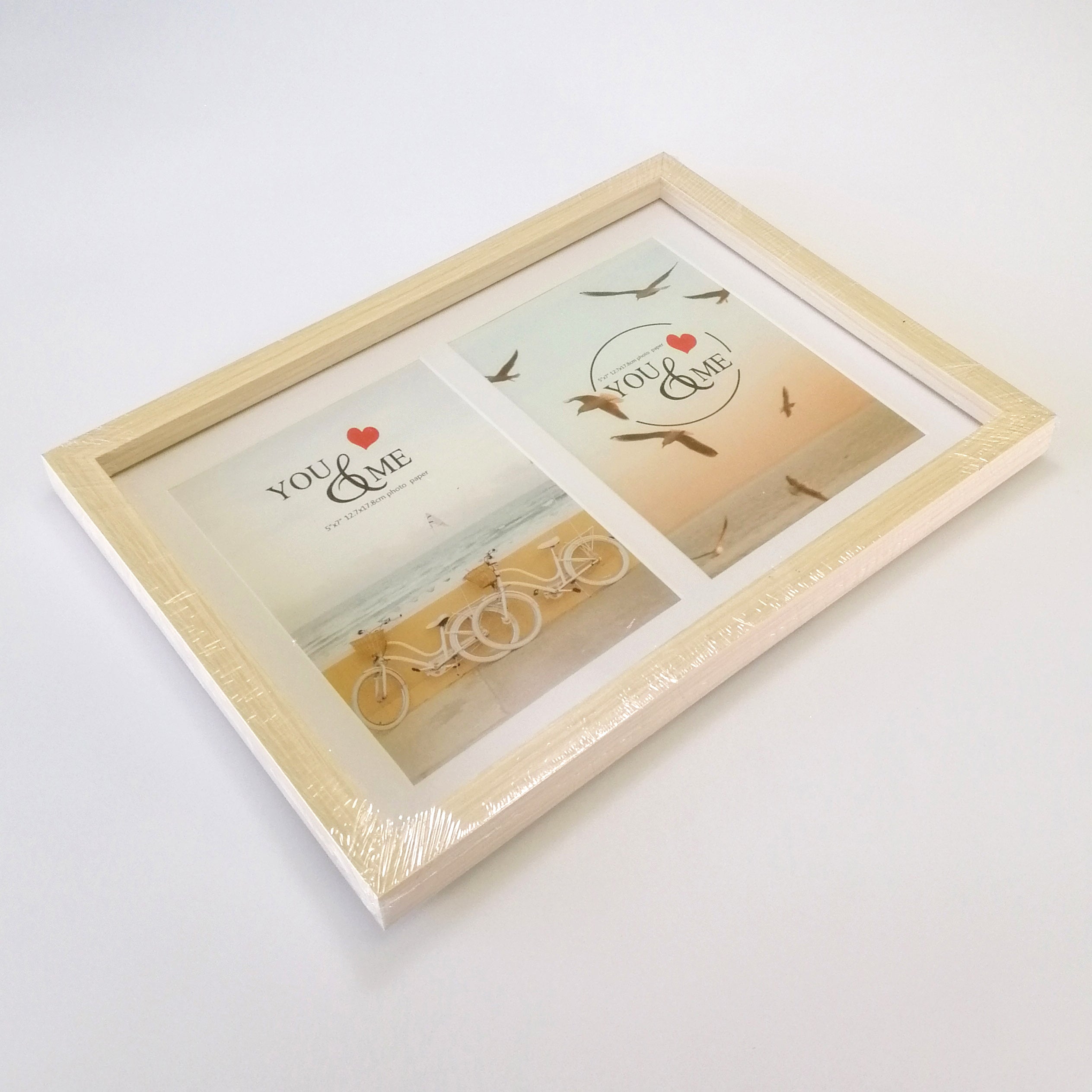 Light Beige Wooden Frame - Double 5x7"