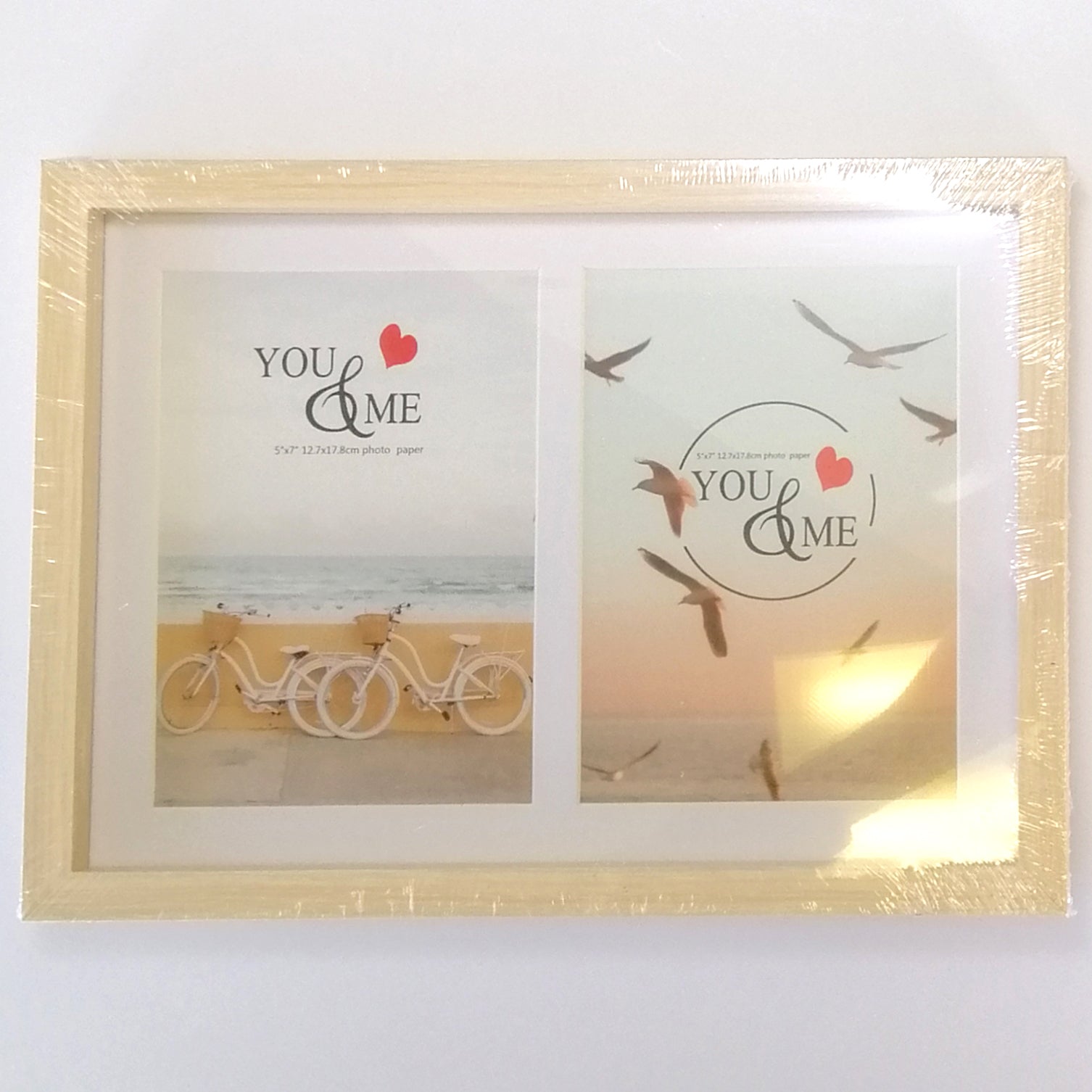 Light Beige Wooden Frame - Double 5x7"