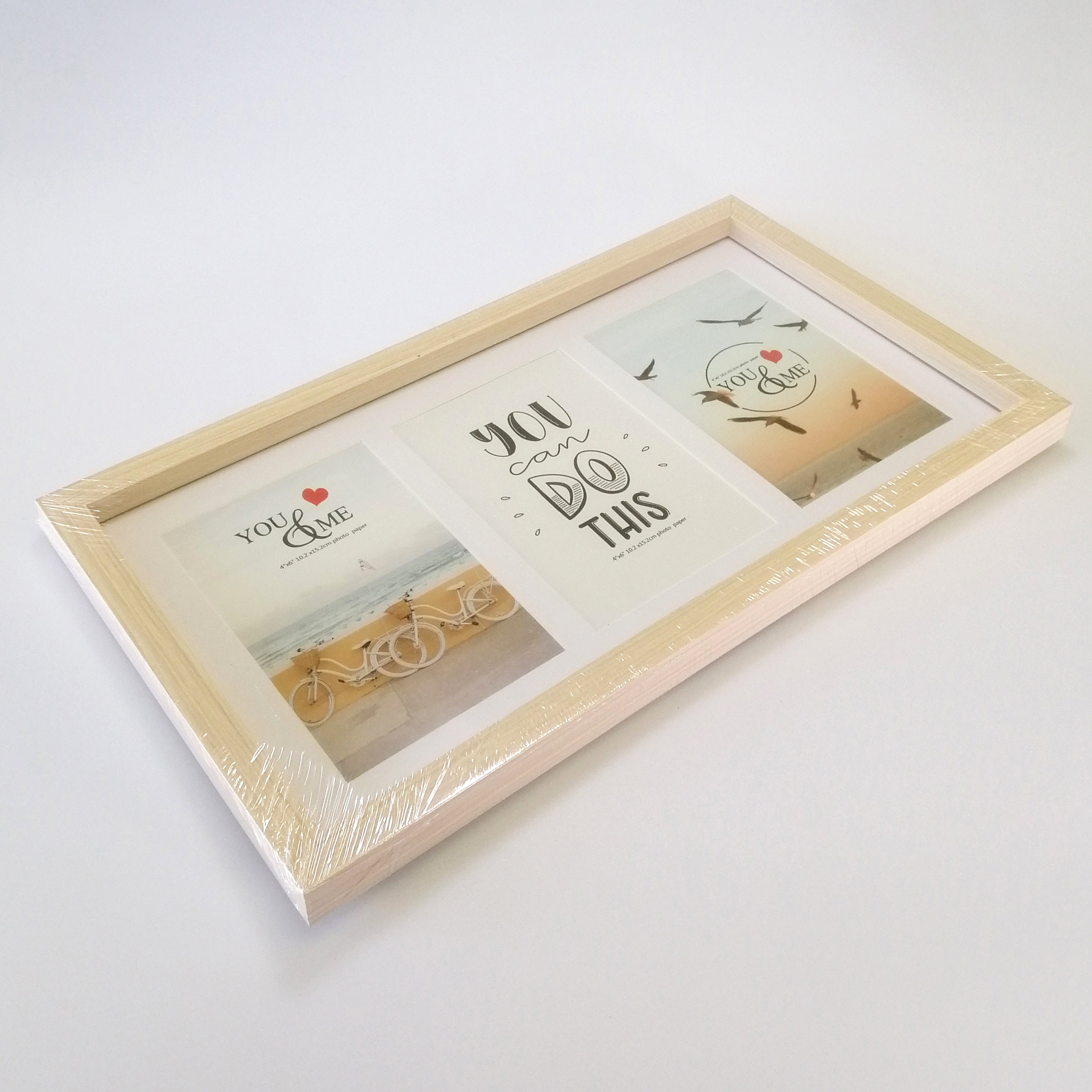 Light Beige Wooden Frame - Triple 4x6"