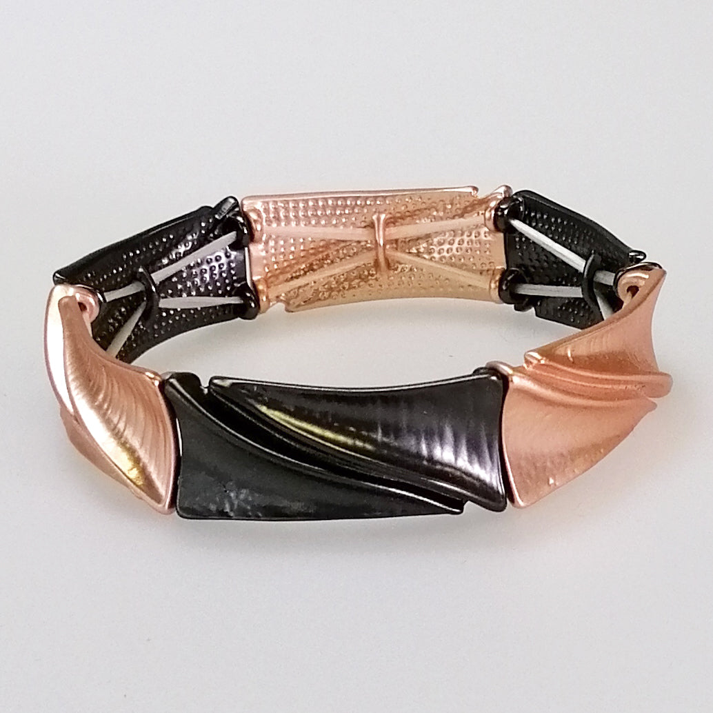 Kiwicraft - Three Tone Rectangle Beads Bracelet - Black & Copper