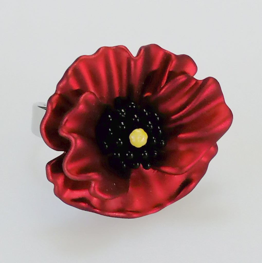 Kiwicraft - Red Poppy Rhodium Ring