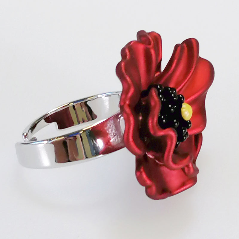 Kiwicraft - Red Poppy Rhodium Ring