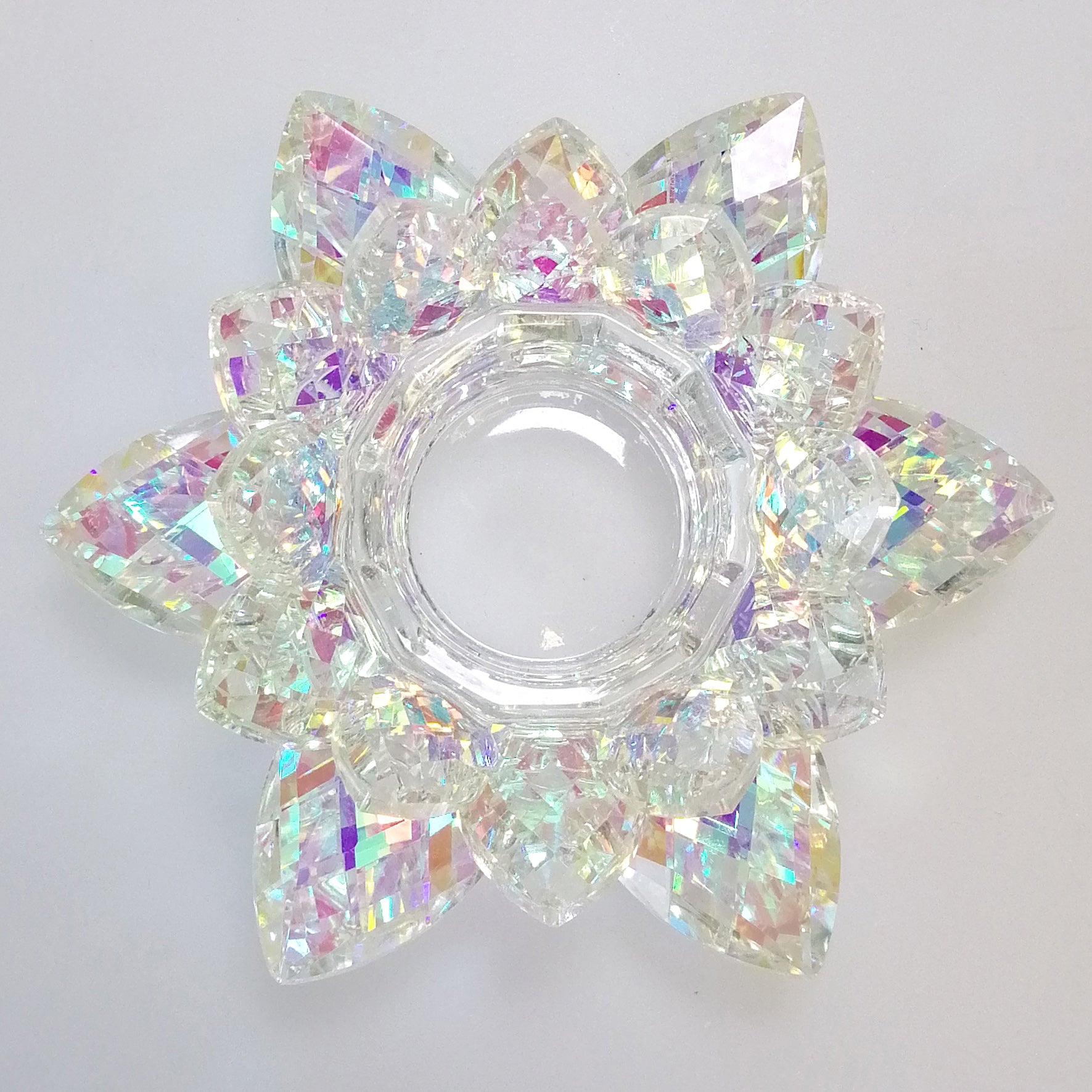 Iridescent Cut Glass Wreath Candle Holder