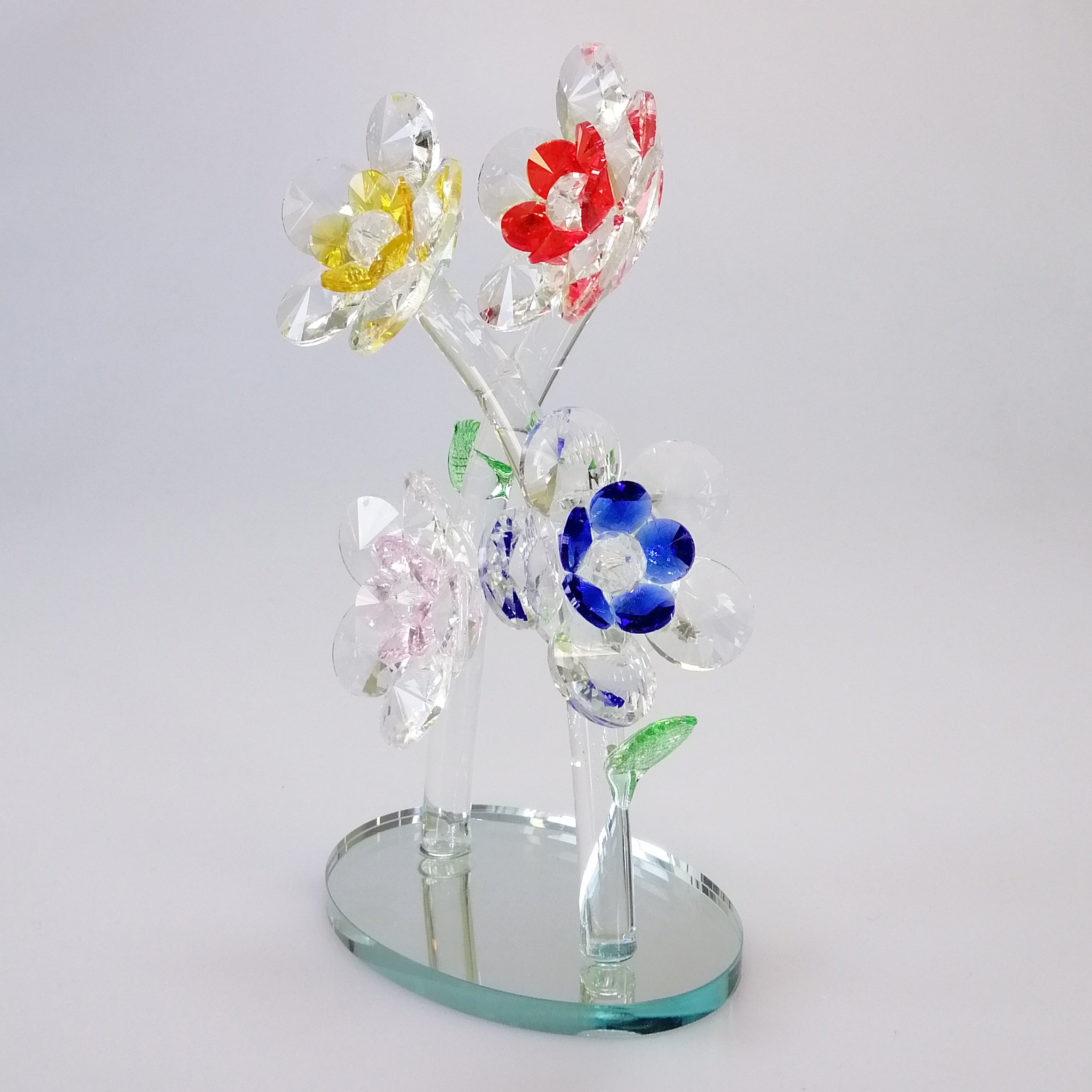 Cut Glass Mixed Colour Flowers on Mirror Base