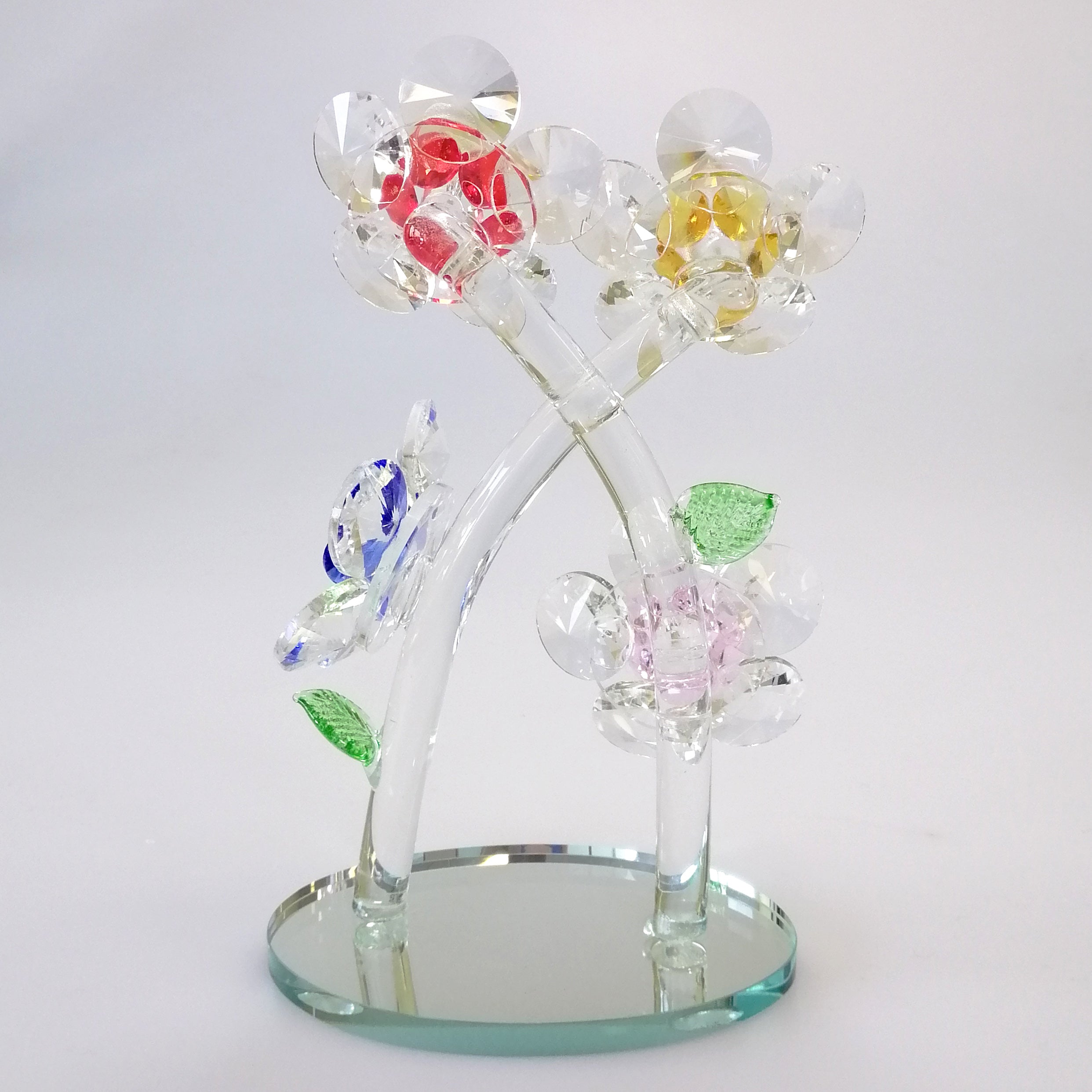 Cut Glass Mixed Colour Flowers on Mirror Base