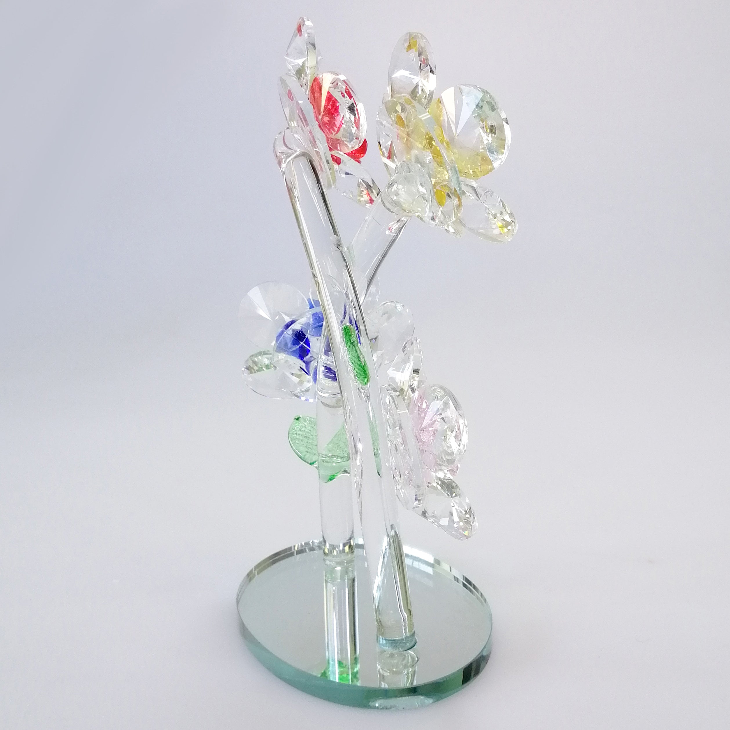 Cut Glass Mixed Colour Flowers on Mirror Base