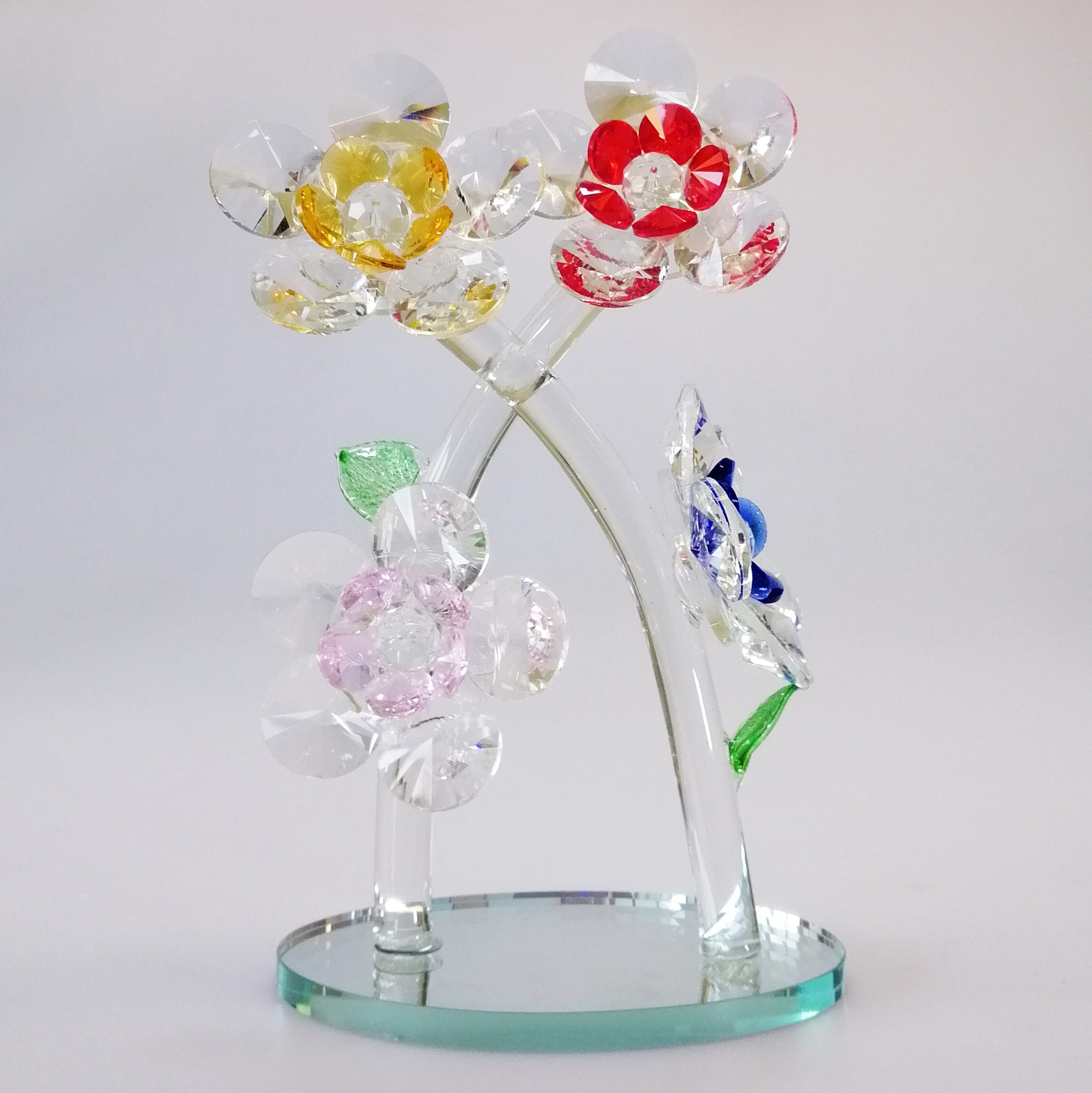 Cut Glass Mixed Colour Flowers on Mirror Base