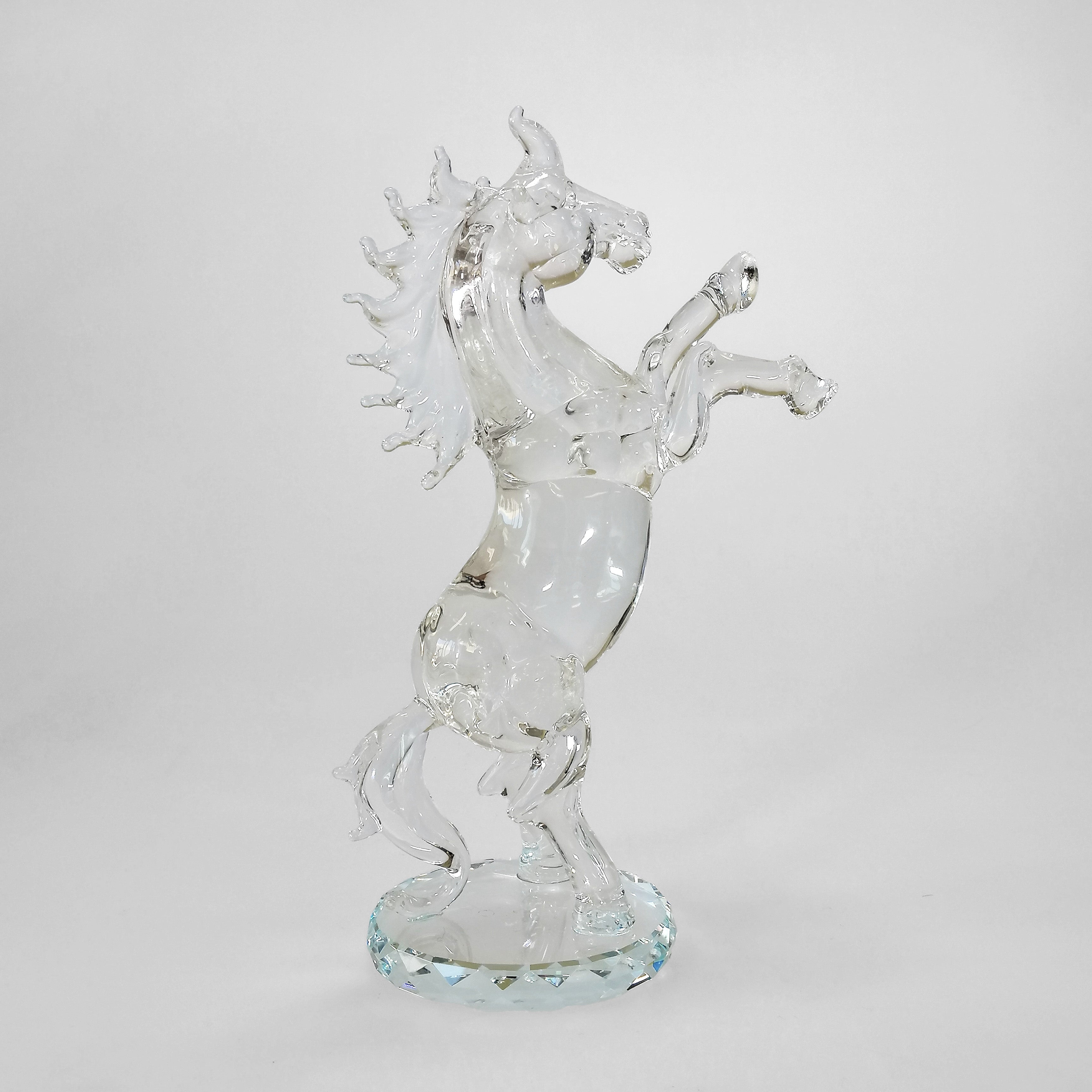 Rearing Horse Glass Sculpture - 23cm
