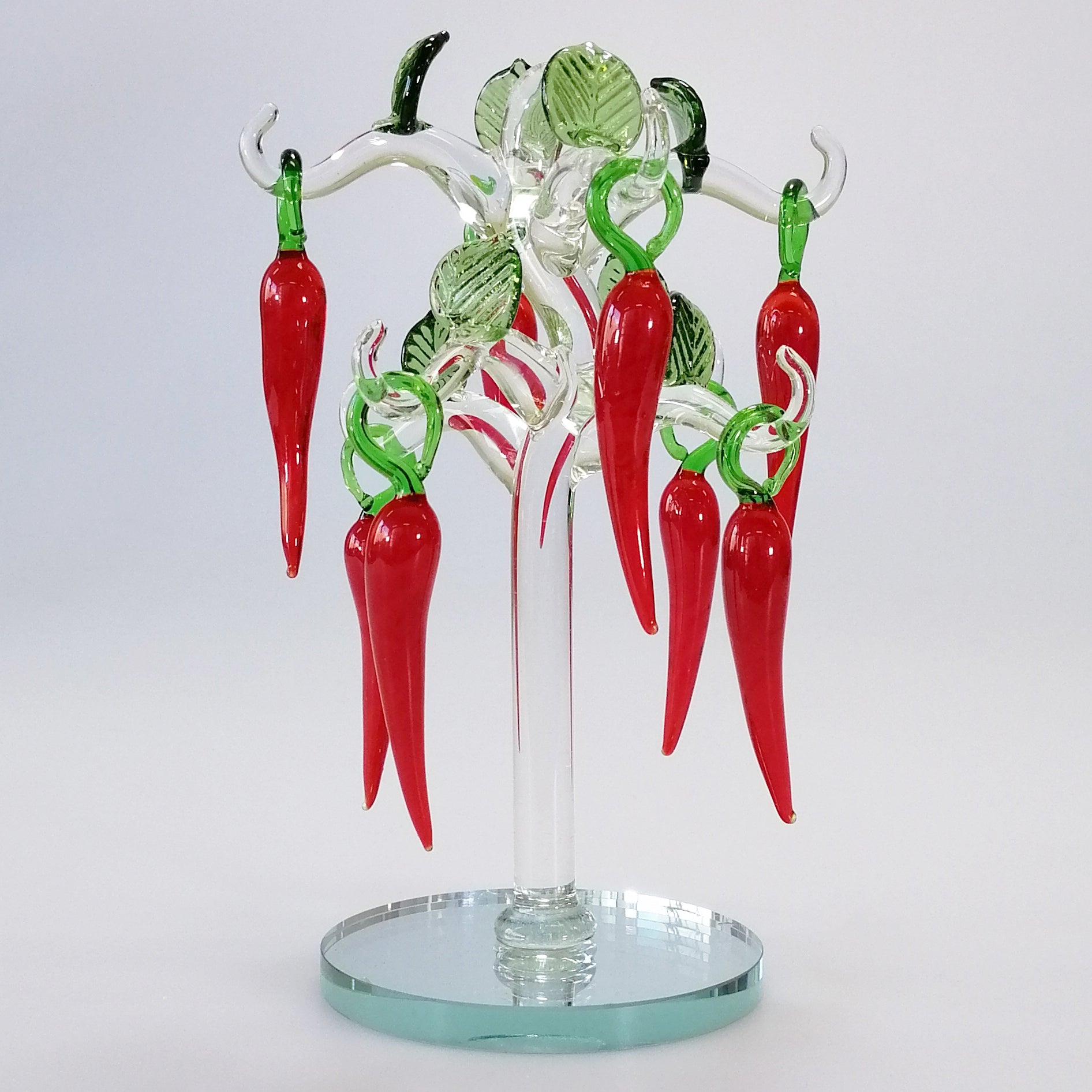 Shaped Glass Red Chilli Pepper Tree - Clear Trunk & Mirrored Base