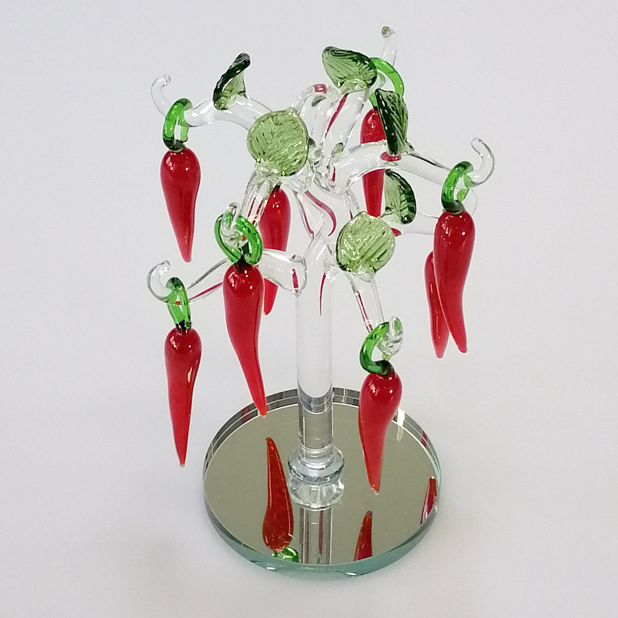 Shaped Glass Red Chilli Pepper Tree - Clear Trunk & Mirrored Base