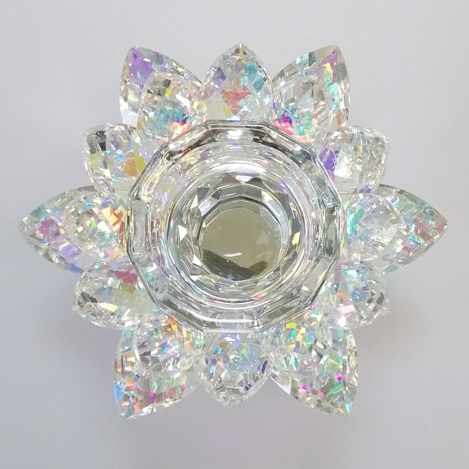 Iridescent Cut Glass Flower Candlestand With Mirror Base