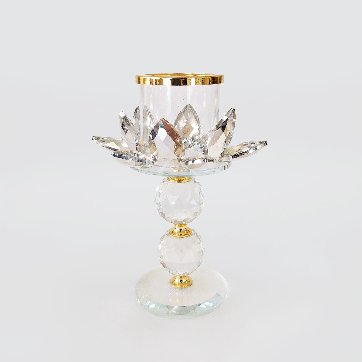 Crystal Flower Candle Stand - Gold Style Trim