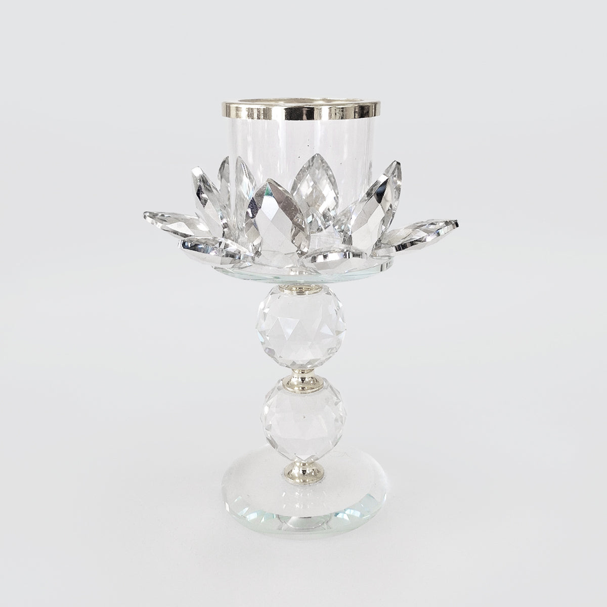 Crystal Flower Candle Stand - Silver Trim