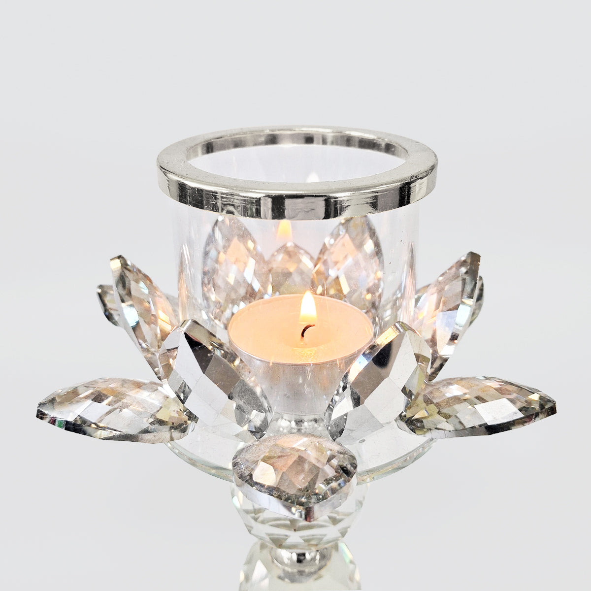 Crystal Flower Candle Stand - Silver Trim