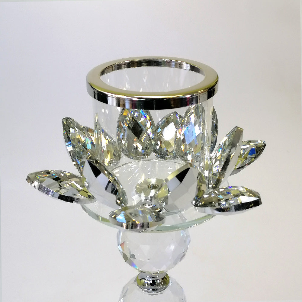 Silver Glass Flower Candle Stand - 23cm