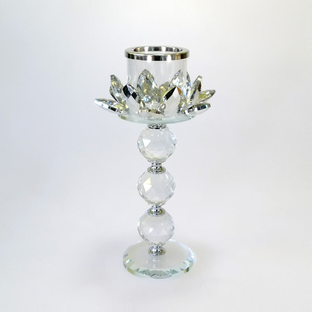 Silver Glass Flower Candle Stand - 23cm