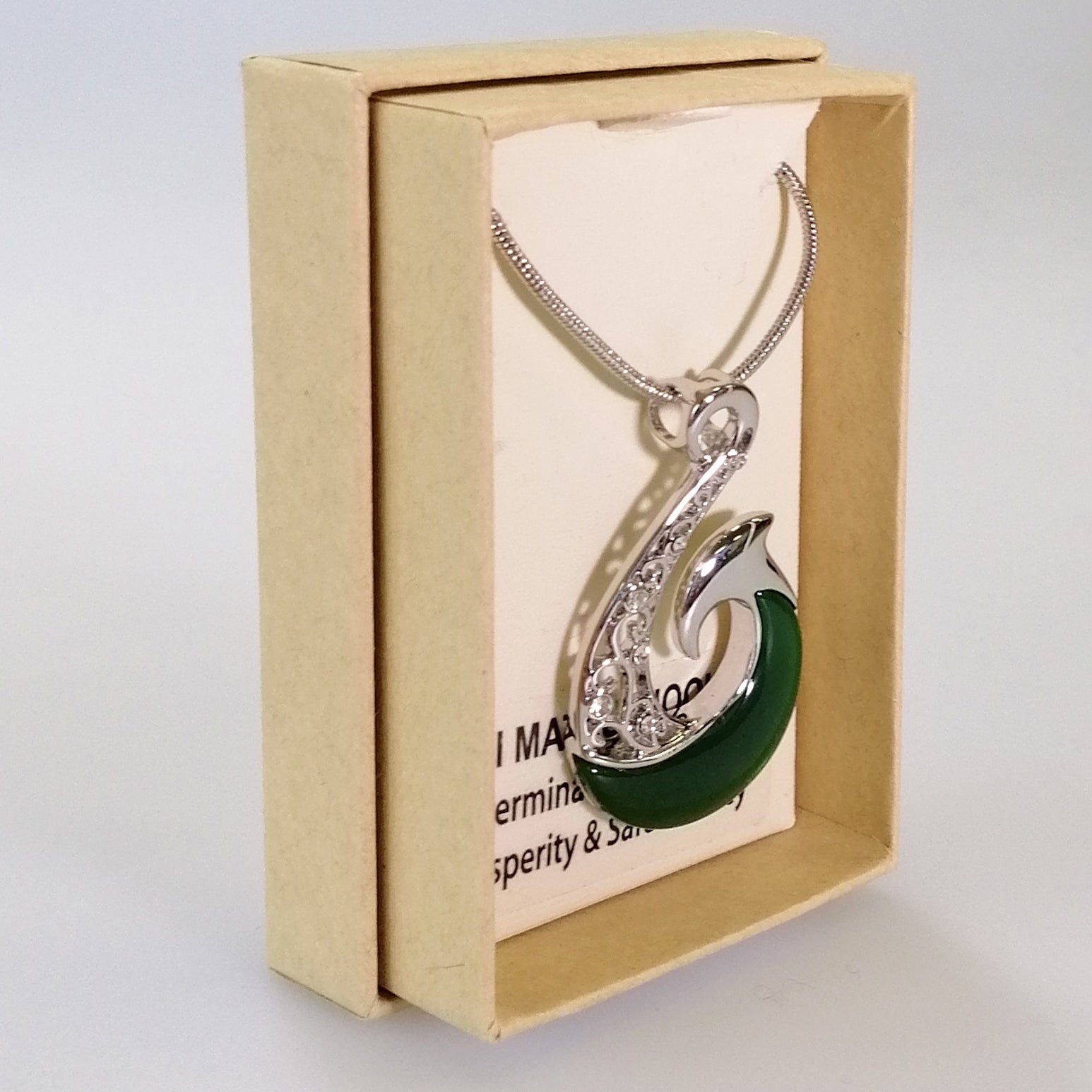 Kiwicraft - Jade Green Koru Fish Hook Necklace