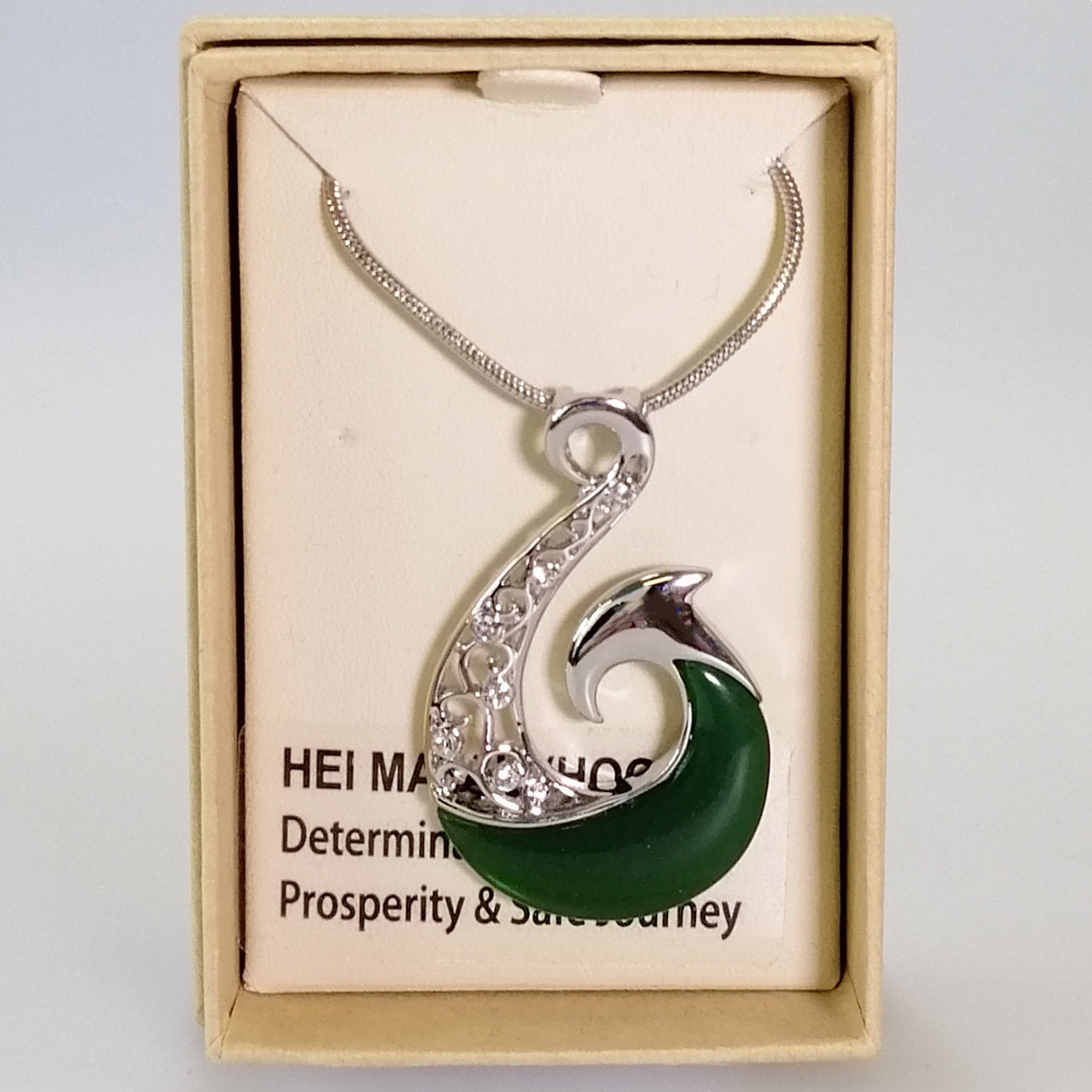 Kiwicraft - Jade Green Koru Fish Hook Necklace