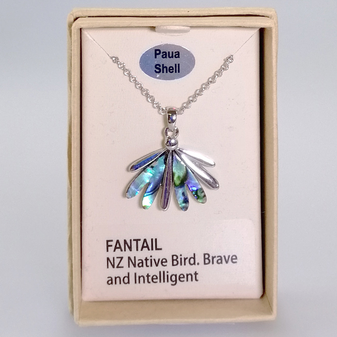 Kiwicraft - Rhodium & Paua Fantail Necklace