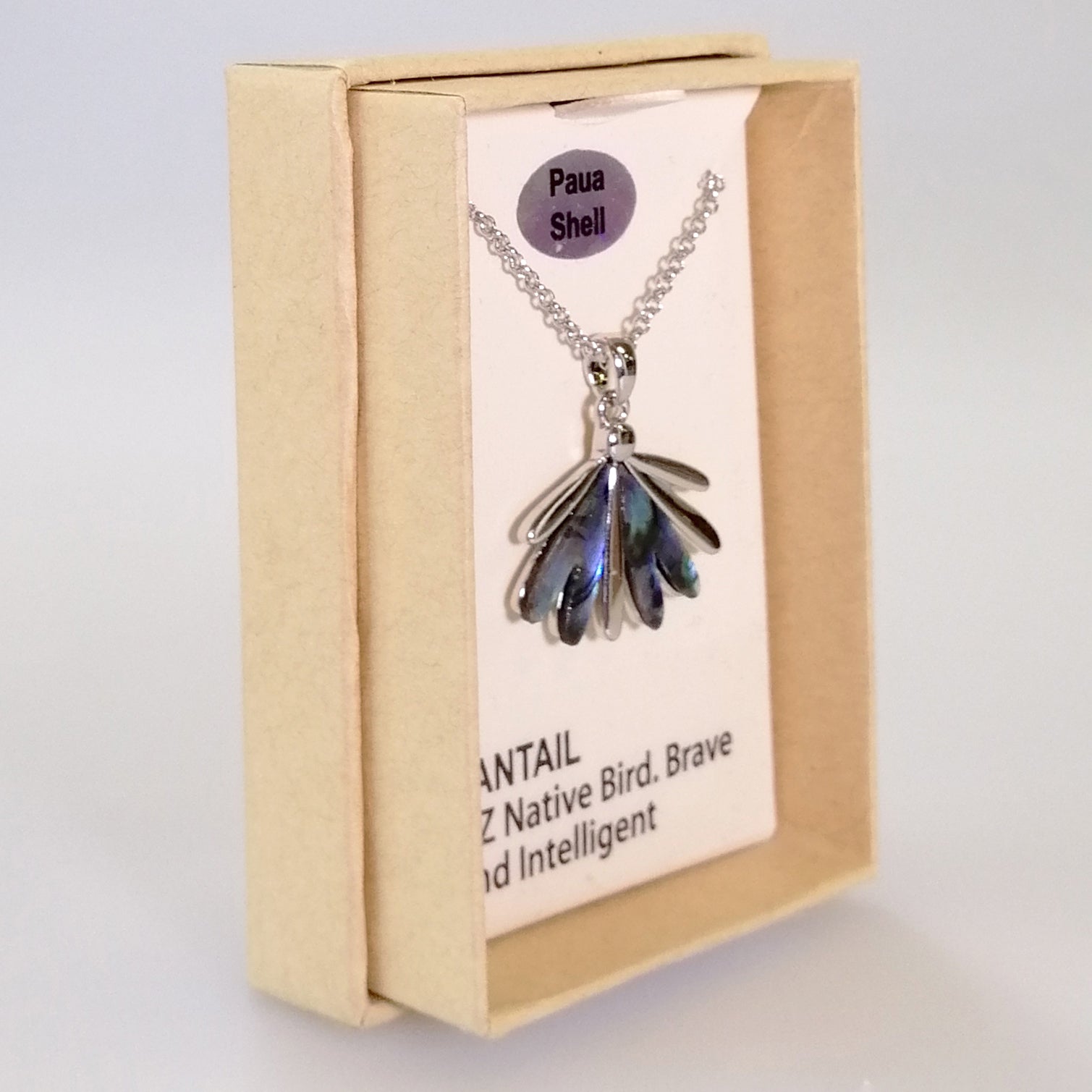 Kiwicraft - Rhodium & Paua Fantail Necklace