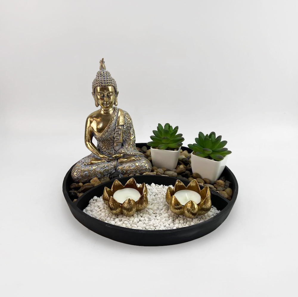 Buddha Meditating - Gold & Plants - 19cm